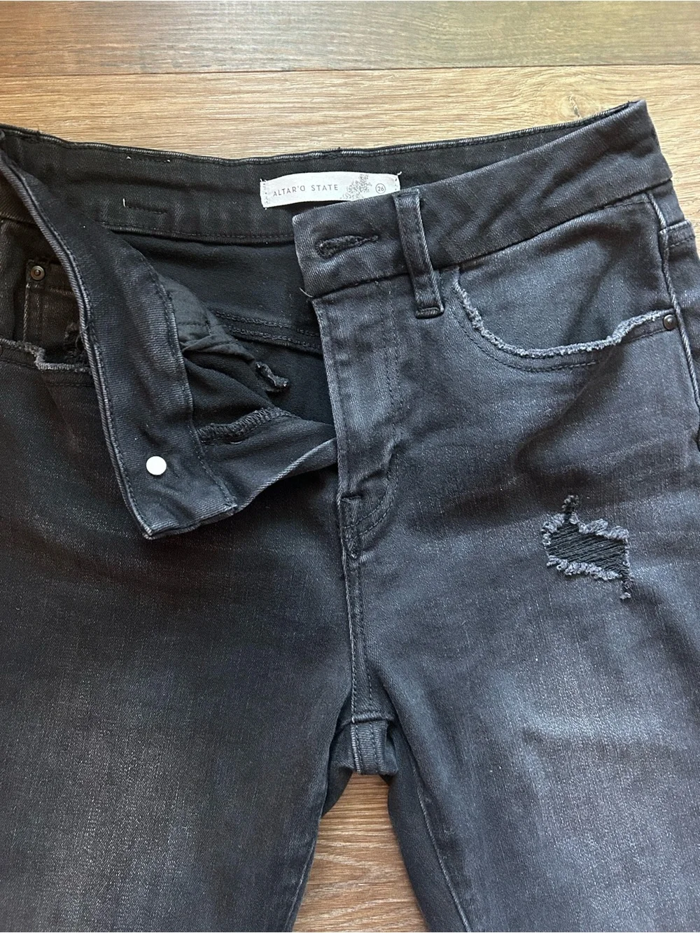 Altar'd State Black Distressed Raw Hem Flare Jeans Size 26